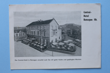 Ansichtskarte AK Remagen Rhein 1950-1960er Jahre Central Hotel Reisebus Biergarten Straßen Architektur Ortsansicht Rheinland Pfalz